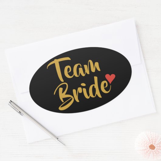Team Bruid Rode Hart Ovale Sticker (Envelop)