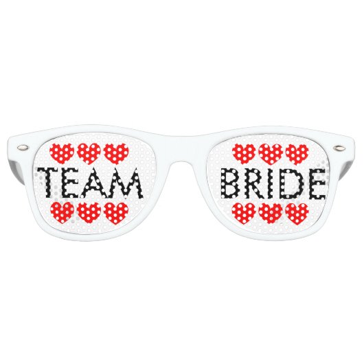 Team bruid rode harten bachelorette party tinten retro zonnebril (Voorkant)