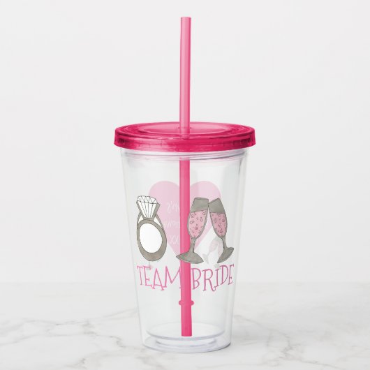 Team Bruid Roze Champagne Diamanten Ring Trouw Acryl Drinkbeker (Voorkant)
