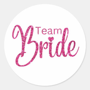Team Bruid Roze Glitter Ronde Sticker