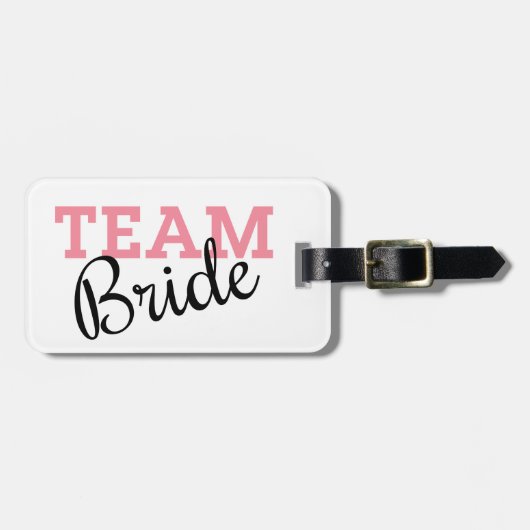 Team Bruid Roze Schrift Bagagelabel (Voorkant horizontaal)