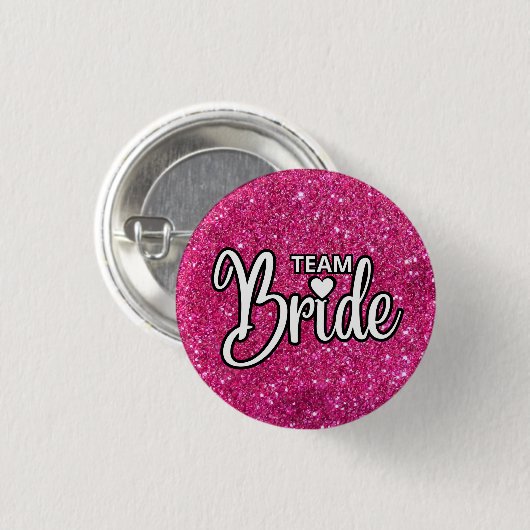 Team bruid roze sprankelende glitter ronde button 3,2 cm (Voorkant /achterkant)