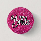 Team bruid roze sprankelende glitter ronde button 3,2 cm (Voorkant)
