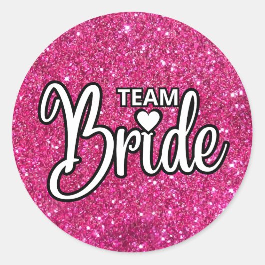 Team bruid roze sprankelende glitter ronde sticker (Voorkant)