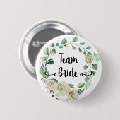 Team Bruid Roze Waterverf Krans Calligrafie chic Ronde Button 5,7 Cm (Voorkant /achterkant)