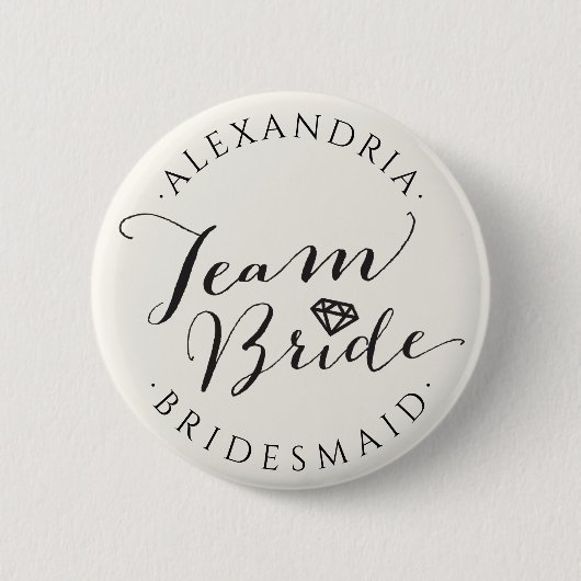 TEAM BRUID Script Kalligrafie Bruiloft Bruidsfeest Ronde Button 5,7 Cm (Voorkant)