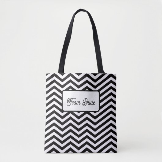 Team bruid tote tas op zwart & witte strepen (Voorkant)