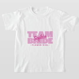 Team Bruid Trouwfeest Naam Bloemenmeisje Roze T-shirt