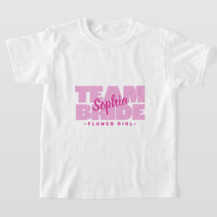 Team Bruid Trouwfeest Naam Bloemenmeisje Roze T-shirt