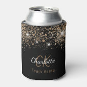 Team Bruid zwart goud glitter monogram naam Blikjeskoeler (Blikje Voorkant)