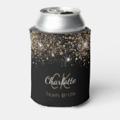 Team Bruid zwarte gouden glitter monogram naam Blikjeskoeler (Blikje Achterkant)