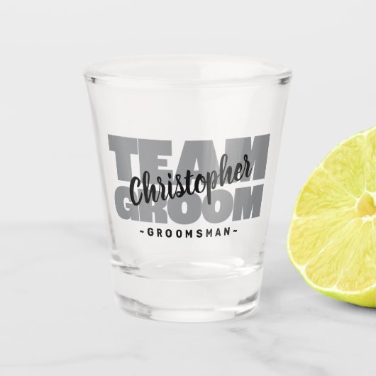 Team Bruidegom Bachelor Party Bruidsjonker Zwart G Shot Glas (Voorkant)