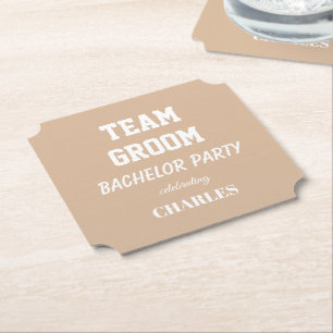 Team Bruidegom Beige Bachelorfeest Kartonnen Onderzetters