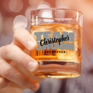Team Bruidegom Bruidsjonker Trouwnaam Zwart Grijs Whisky Glas
