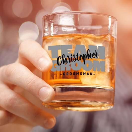 Team Bruidegom Bruidsjonker Trouwnaam Zwart Grijs Whisky Glas