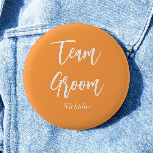 Team Bruidegom Oranje Witte Trouwknoop Ronde Button 5,7 Cm