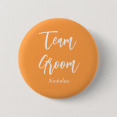 Team Bruidegom Oranje Witte Trouwknoop Ronde Button 5,7 Cm (Voorkant)