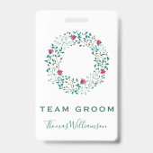 Team bruidegom rustieke bloemen & groen krans brui badge (Achterkant)