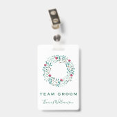 Team bruidegom rustieke bloemen & groen krans brui badge (Achterkant met clip)