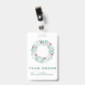 Team bruidegom rustieke bloemen & groen krans brui badge (Voorzijde met clip)