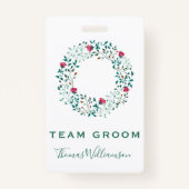 Team bruidegom rustieke bloemen & groen krans brui badge (Achterkant)