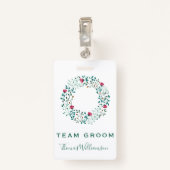 Team bruidegom rustieke bloemen & groen krans brui badge (Achterkant met clip)