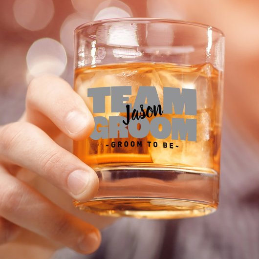 Team bruidegom te zijn trouwnaam zwart grijs douan whisky glas
