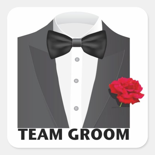 Team bruidegom (tux) vierkante sticker (Voorkant)