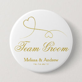 Team bruidegom | Twee gouden harten bruiloft Ronde Button 7,6 Cm