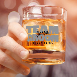Team Bruidegom Wordt Trouwnaam Zwart Grijs Aangepa Whisky Glas