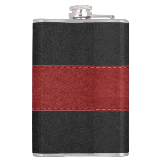 Team bruidegom zwart & rood leer 2 heupfles (Achterkant)