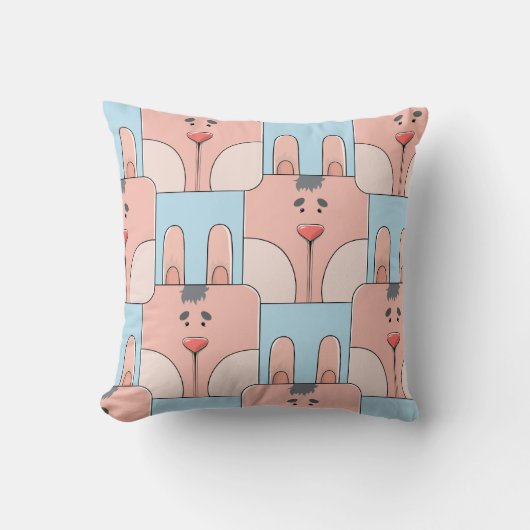 Team Bunny Face - Roze en Blauw Kussen (Voorkant)