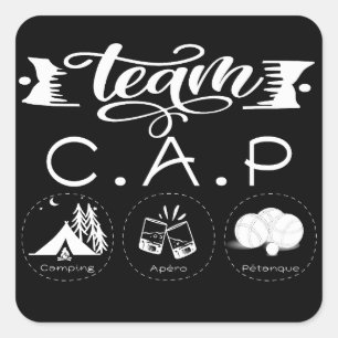 Team C.A.P Camping Apero Pétanque Vierkante Sticker