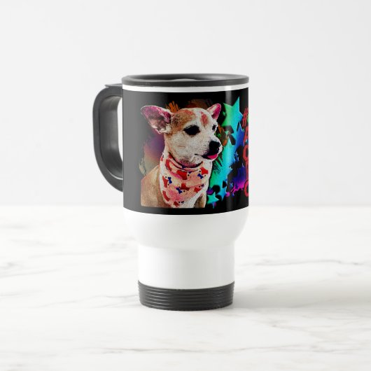 Team Carlos Chihuahua Retro Design Travel Mug Reisbeker (Voorkant links)