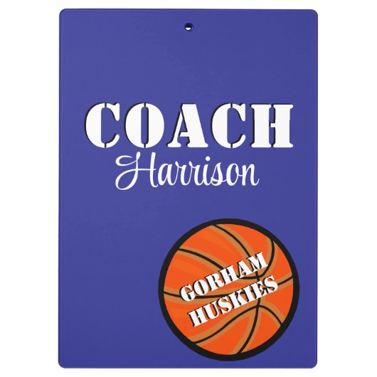 Team Coach Blauw en Wit Basketbal gepersonaliseerd Klembord (Achterkant)