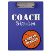 Team Coach Blauw en Wit Basketbal gepersonaliseerd Klembord (Voorkant)
