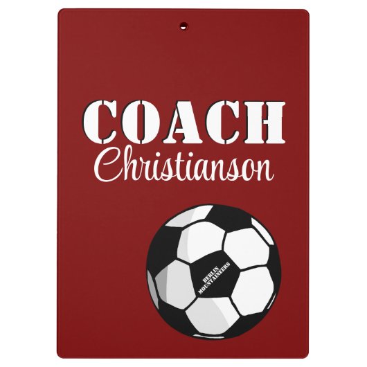 Team Coach Maroon en White Soccer gepersonaliseerd Klembord (Achterkant)