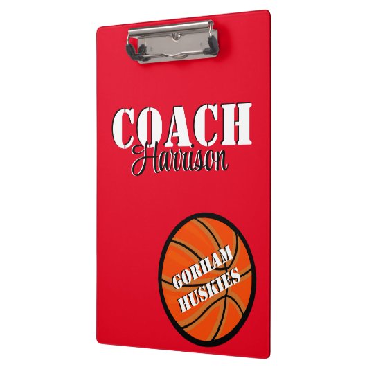 Team Coach Rood en Wit Basketbal gepersonaliseerd Klembord (Links)