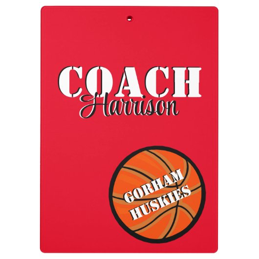 Team Coach Rood en Wit Basketbal gepersonaliseerd Klembord (Achterkant)