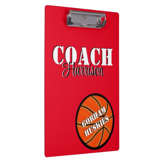 Team Coach Rood en Wit Basketbal gepersonaliseerd Klembord (Rechts)