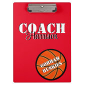 Team Coach Rood en Wit Basketbal gepersonaliseerd Klembord (Voorkant)