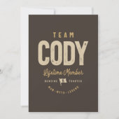 Team Cody Lifetime Lid Persoonlijke naam Kaart (Voorkant)