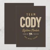 Team Cody Lifetime Lid Persoonlijke naam Kaart (Voorkant / Achterkant)