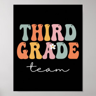 Team Derde Leerjaar Retro Groovy Vintage Eerste Da Poster