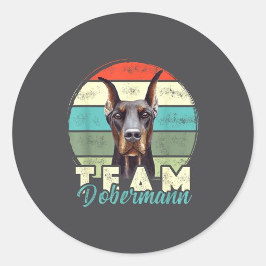 Team Dobermann Hondenuitrusting Retro Vintage Dobe Ronde Sticker (Voorkant)