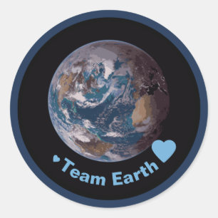 "Team Earth" Blauwe Marmer Ronde Sticker