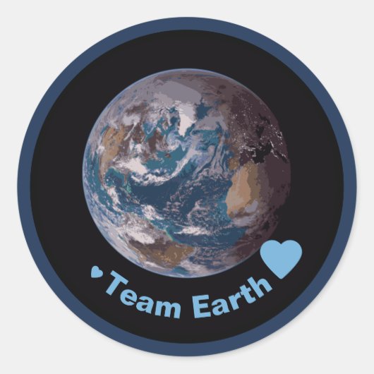 "Team Earth" Blauwe Marmer Ronde Sticker (Voorkant)