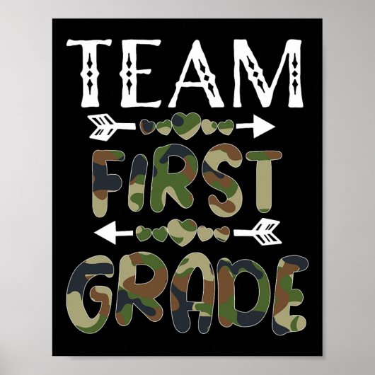 Team Eerste Klas Terug Naar School 1e Dag Camo Tea Poster (Voorkant)