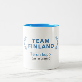 Team Finland + naam Tweekleurige Koffiemok