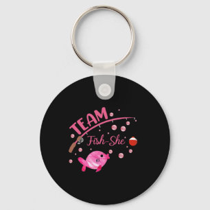 Team Fish She Shirt Vist Gender Reveal Party An Sleutelhanger